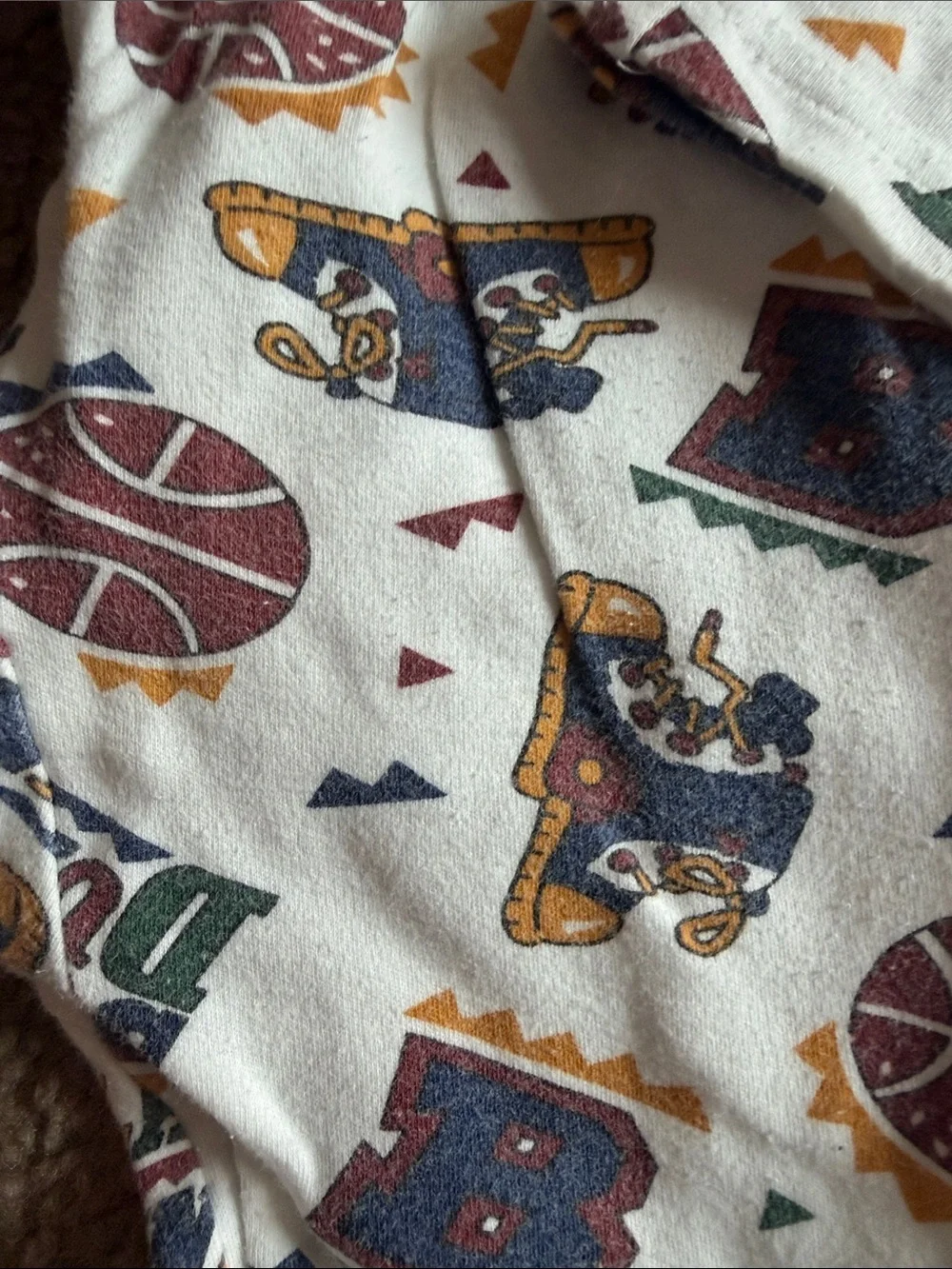 B51 8Y Vintage Cotton Kids White Basketball Print Pajama Set